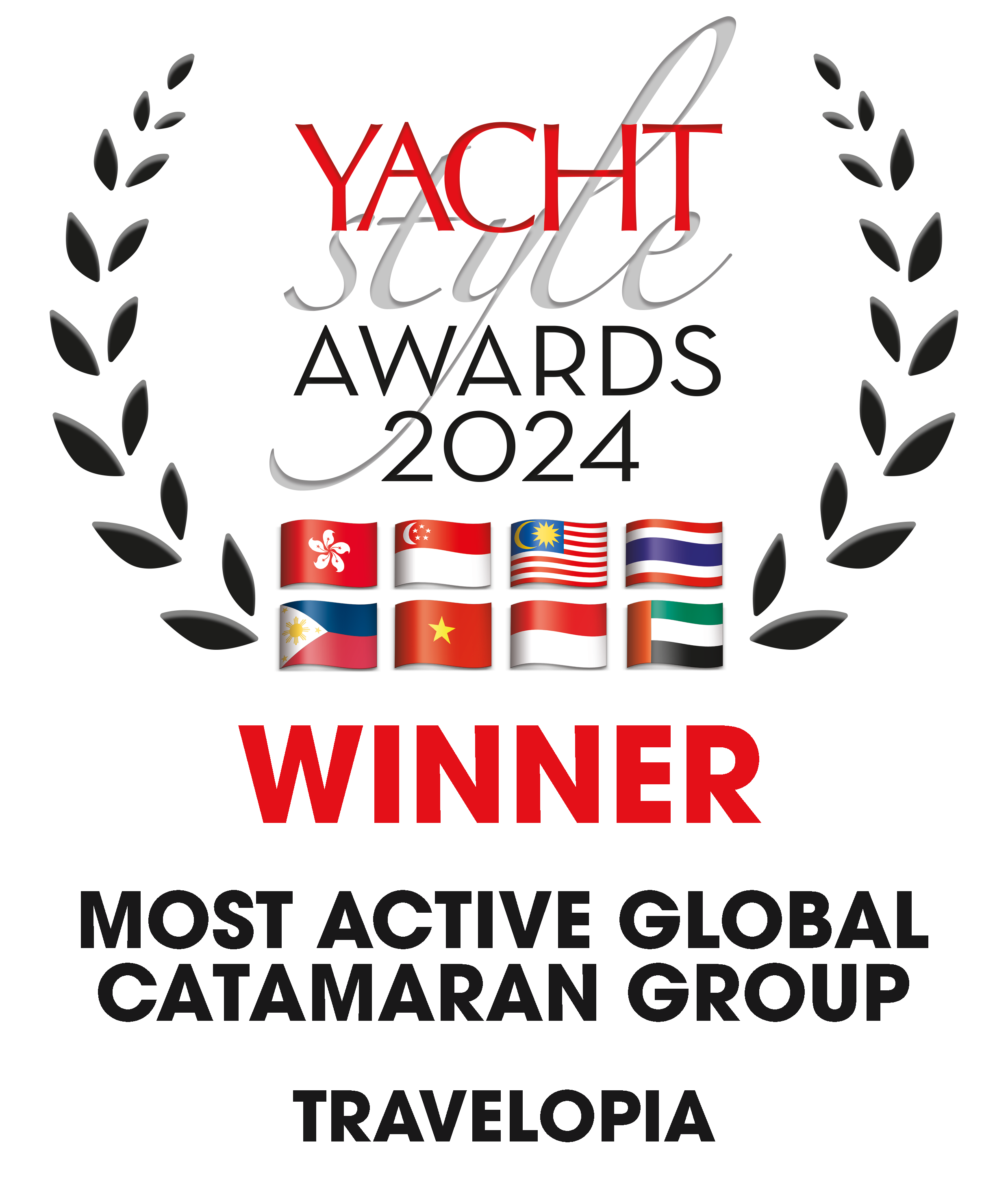 Yacht Style Awards Winner 2024 Most Active Global Catamaran Group-Travelopia-black